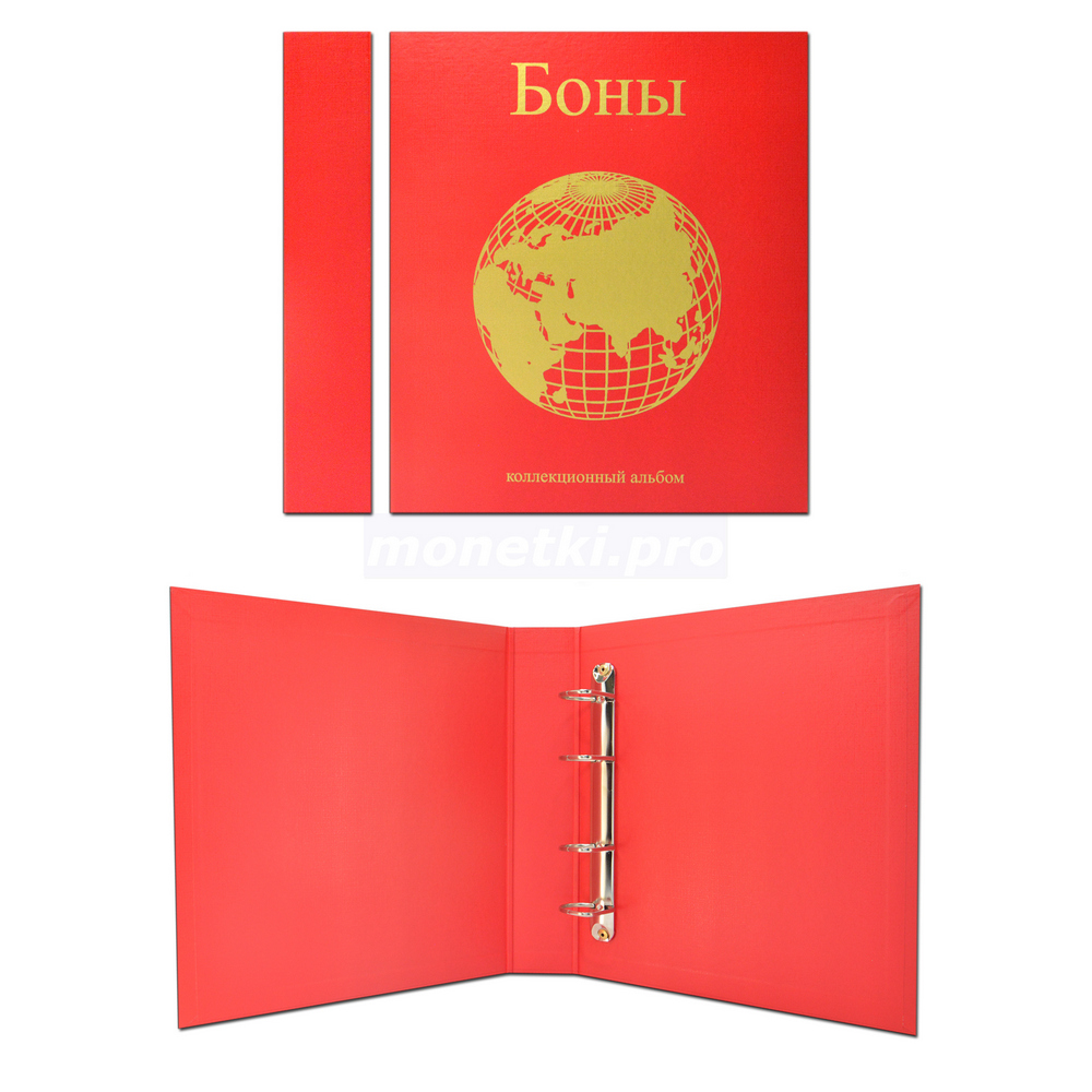 Коллекционный альбом (папка) для банкнот "Боны", формат Оптима (Optima), красный, 50 мм, Толщина корешка: 50 мм, Цвет: Красный, Материал: Бумвинил, фото , изображение 2
