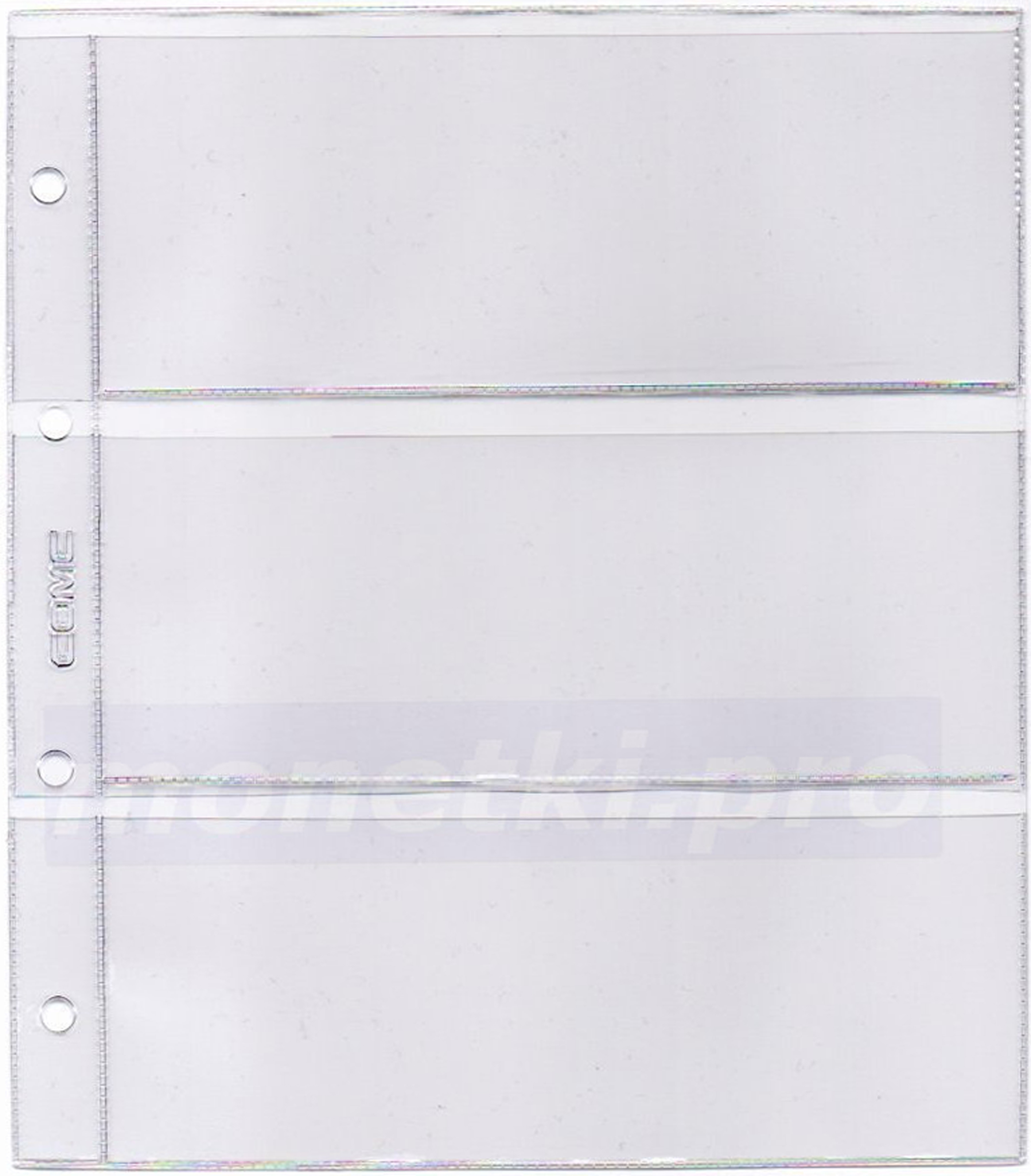 Купить листы для бон на 3 ячейки размер кармана 175 х 70 мм формат Нумис (Numis), фото 