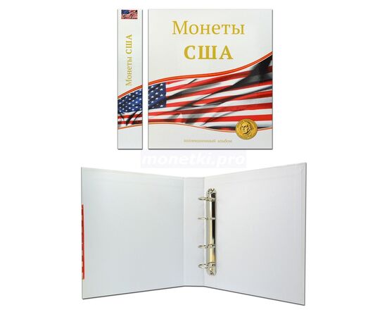 Альбом (папка) для монет "Монеты США", формат Оптима (Optima), Толщина корешка: 50 мм, Папки для: Монет США, Материал: Ламинированный картон, фото , изображение 2